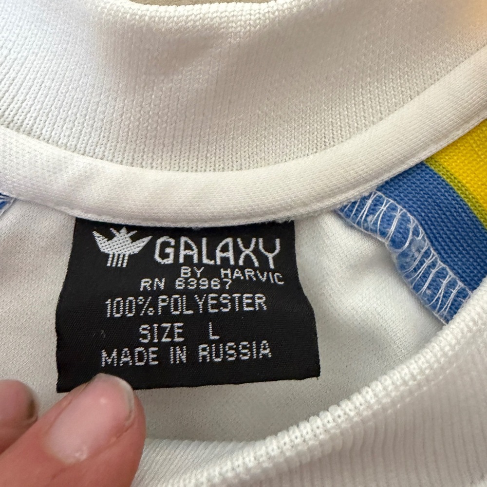 Galaxy By Harvic Mens Soccer Jersey White Blue Yellow Graphic 15 Russia Large - Picture 2 of 6